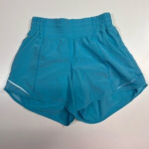 Lululemon Hotty Hot High-Rise Lined Shorts Color: Electric Turquoise /Blue Chill